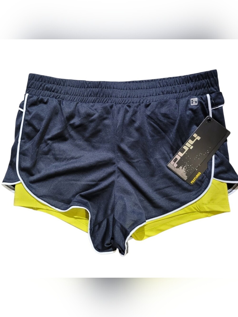 NWT Hind Hydra Running Cycling Two Layer Shorts Navy & Neon Yellow Womens Small